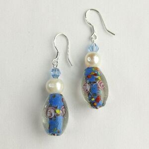 White Freshwater Pearl Murano Bead earrings 🆕